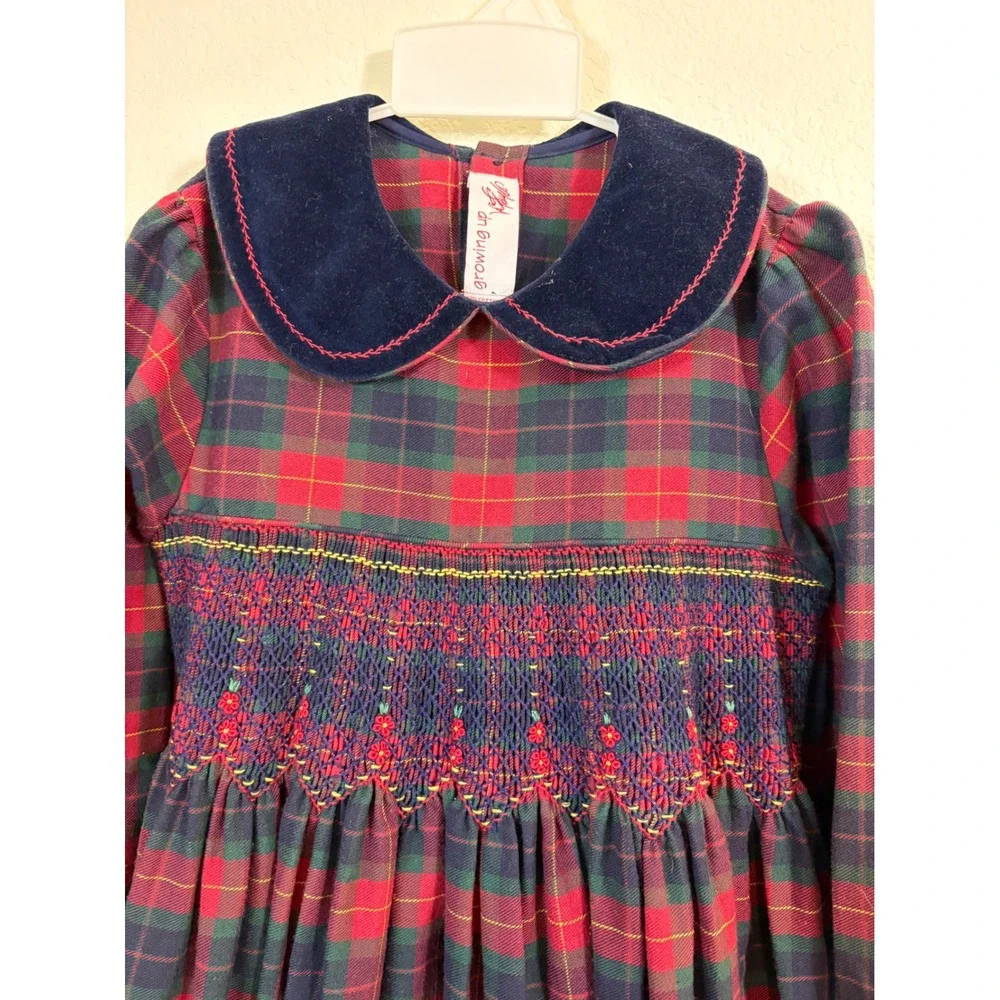 Vintage Growing Up Lord & Taylor Plaid Dress Kids 6X Red Smocked Flannel Holiday